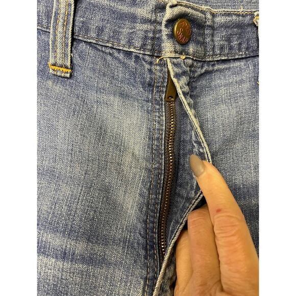 Vintage Red Snap Flare Jeans 1970s High Waist Wide Leg Bell Bottom Jeans Size 6 - Picture 10 of 16